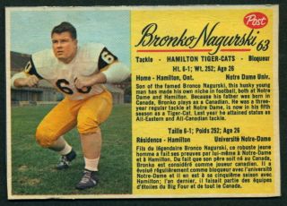 1963 Post CFL 63 Bronko Nagurski Hamilton Tiger Cats Notre Dame Univ 