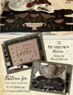 sparrows song, wool applique, cross stitch, punch needle, brenda 