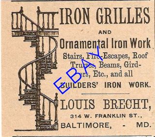 1894 Louis Brecht Ornamental Iron Work Ad Baltimore MD