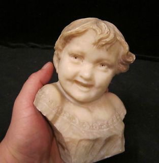 Antique child bust carved alabaster marble Sculpture Italy Art Nouveau 