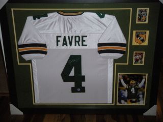 Brett Favre Signed Framed Green Packers White Jersey w Favre Hologram 