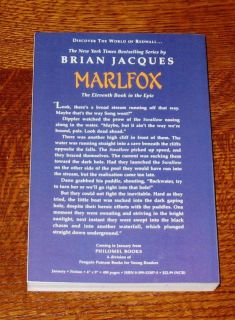 RARE UNREAD Arc Marlfox Brian Jacques Uncorrected Proof