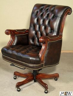 Upholstered Brown Leather Executive Office Arm Chair
