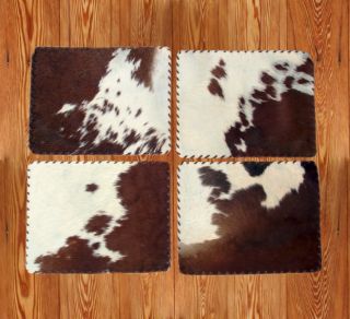 Western Lodge Cabin Decor Cowhide Hand Laced Rawhide Edging Place Mats 