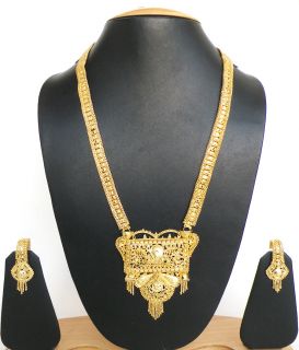 VERY BEAUTIFUL TRADITIONAL INDIAN GOLDPLATED JEWELRY NECKLACE SET