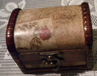 Varnished Treasure Chest Vintage Wooden Jewelry Box European stamp 