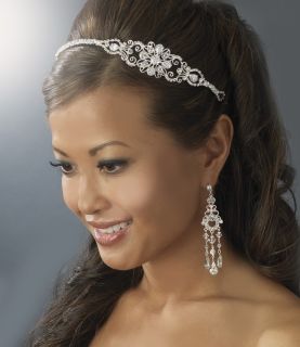 Silver Bridal Headband Tiara Rhinestone Side Accent