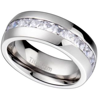   Princess Cubic Zirconia White Gold Color Mens Wedding Ring