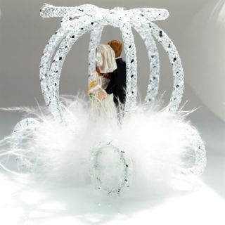 BRIDE GROOM INSIDE CAR of PALACE FEATHERED MINI WEDDING CAKE TOPPERS