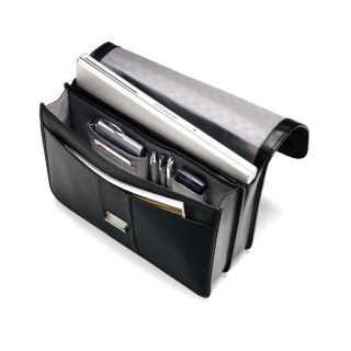   17 inch Laptop Case Genuine Leather Flapover Shoulder Briefcase