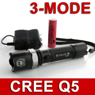 Bright Police CREE Q5 LED Flashlight Rechargeable Flashlight Battery 
