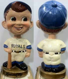 1967 72 Kansas City Royals Vintage Gold Base Blue Hat Nodder Bobble 