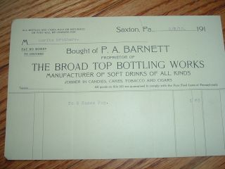 1918 Early Broad Top Bottling WorksSoda Maker P A Barnett Saxton PA 