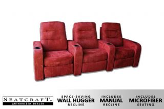 Seatcraft Buccaneer Row of 3 Seats Home Theater Seating Chairs Red 
