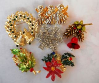 Lot 6 Vintage Christmas Brooches