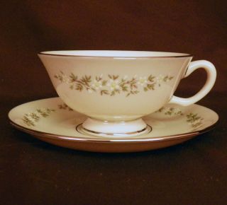 LENOX China BROOKDALE Pattern Footed Cup Saucer Ivory Floral w 