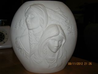 Beautiful Vase dipicting Native American Couple Ceramic Bisque, Ready 