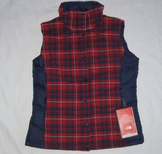 NWT womens The NORTH FACE Carmel DOWN vest PLAID large L chili pepper 