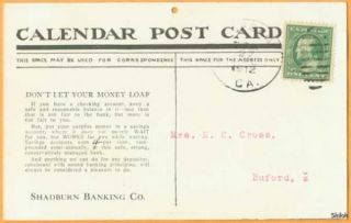 buford ga shadburn bank august 1912 calendar postmarked light corner 