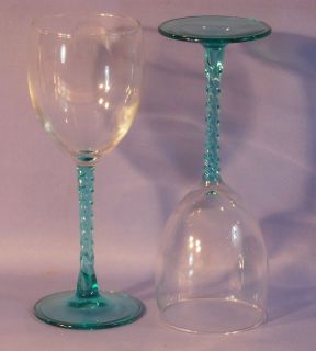 Long Stemmed Wine Glasses Goblets Aqua green TWIST stem Elegant