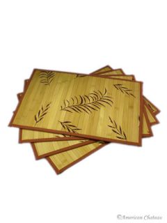 New 4 Natural Bamboo Slat Placemats Brown Leaves 12X18 Set Piece 