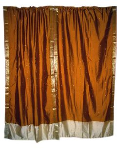 Brown Art Silk Sari Curtain Drapes Panel Window Dressing India 
