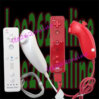 wii remote controller built in motion plus nunchuck white red