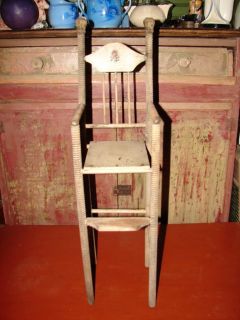 antique primitive rustic quality carved wooden doll chair time left