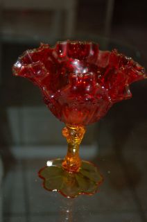 CRANBERRY GLASS VICTORIAN RUFFLED 2 TONED Glass COMPOTE CANDY DISH 
