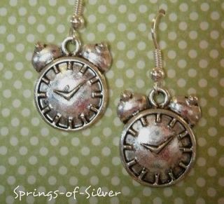   Antique Look Time Clock New W Tags Silver Dangle Earrings SOS Jewelry