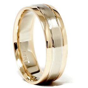 Mens 14k White Yellow Gold Two 2 Tone Brushed Wedding Ring Band 6 mm 