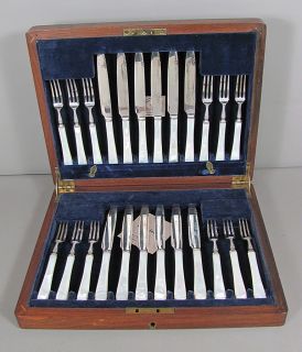 24pc MAPPIN & WEBB Sterling Blade Mother of Pearl Handle Fruit Set for 