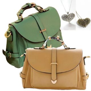 Vintage PU Messager Bag Apricot Orange Green Handbag Bhouler Bag Heart 