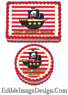Little Buccaneer Pirate SHIP Birthday Edible Party Cake Image Cupcake 