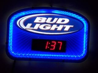 Blue Neon Bud Light Sign w Clock Budweiser Lite Beer Vintage Digital 