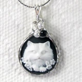 Kitty Cat Cameo Pendant Sterling Silver Jewelry