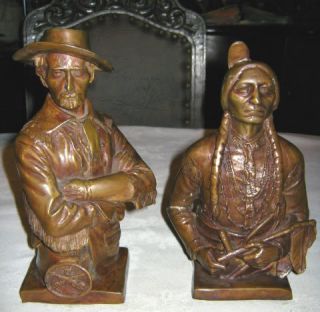 Antique Bronze Art Sculpture Museum Bookends Indian War Army Custer LG 