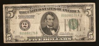 1928 5 FRN FEDERAL RESERVE CURRENCY NOTE GREEN SEAL NEW YORK NY