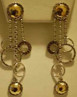 John Hardy SS 22K Gold Palu Bulan Chandelier Circle Earrings w Pouch 