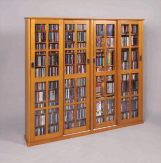 glass sliding 4 door multimedia storage cabinet oak finish this is a 