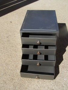Vintage Small Industrial Metal 4 Drawer Tool Parts Cabinet