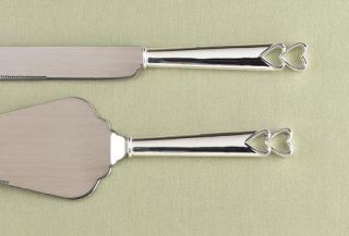 New Silver Plated Double Heart Wedding Cake Knife Server Set Stainless 