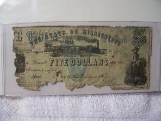 Obsolete Confederate Mississippi 5 Note Currency 1862 Blue Under Print