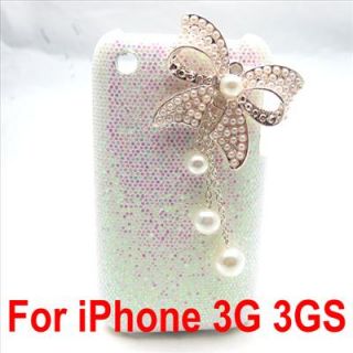 Bling Butterfly tie white hard back case cover for iPhone case 3G 3GS