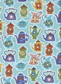 Morning Call Quilt Fabric Coffee Tea Pots Fruit Chickens Utensils on 