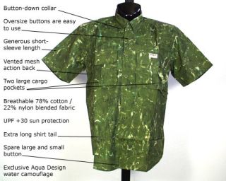 Aqua Design Camouflage Camo Short Sleeve Fly Fishing Vented Mens 