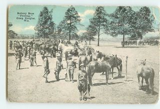5057 WI Camp Douglas, Wisconsin Battery Boys Feeding Horses Military 