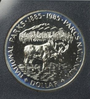 1985 Canada $1 National Parks Moose .500 Silver Proof Like Dollar 
