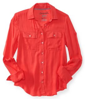 Aeropostale Womens Cady Solid Woven Shirt