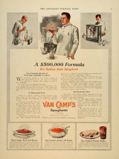 1917 Ad Van Camps Spaghetti Canned Food Science Chef ORIGINAL 